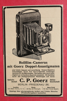 Blatt Historische Werbung C P Goerz Foto Kamera 1905 Berlin Friedenau 26 Fotoaparat Rollfilmkamera